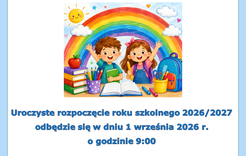 Grafika przedstawia dzieci na tle przyborów szkolnych - dotyczy rozpoczęcia roku szkolnego